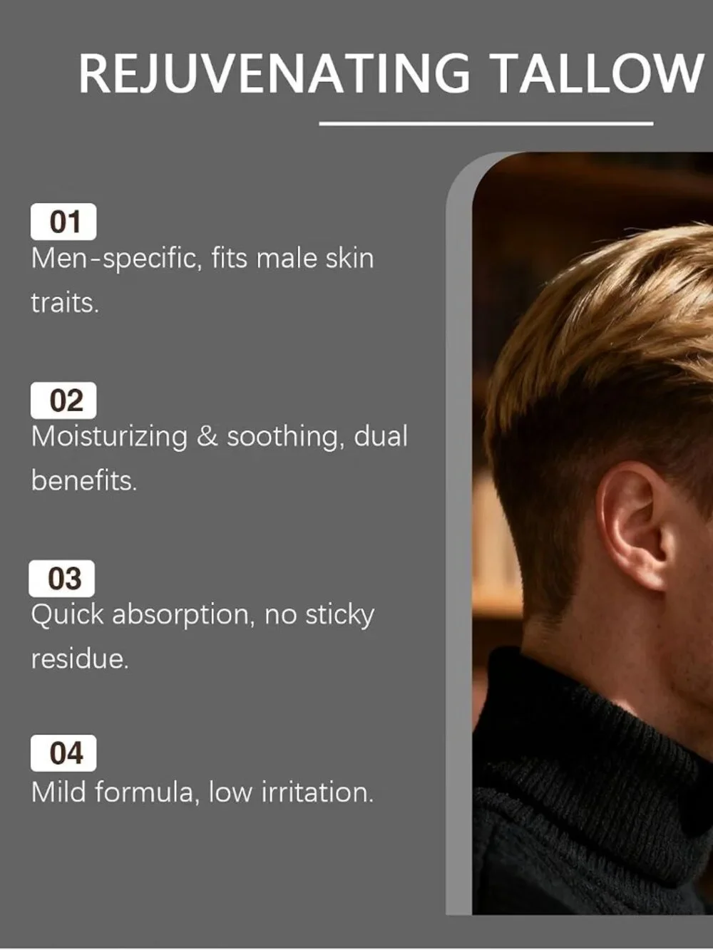 Rejuvenating Tallow Balm for Men, Long-Lasting Face Moisturizer